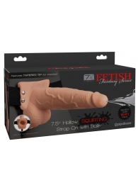 Телесный полый страпон с имитацией эякуляции 7.5  Hollow Squirting Strap-On with Balls Flesh - 21,6 см. - Pipedream - купить с доставкой в Якутске