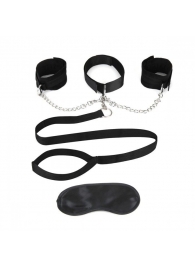 Чёрный ошейник с наручниками и поводком Collar Cuffs   Leash Set - Lux Fetish - купить с доставкой в Якутске