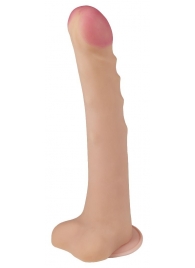Телесный ребристый фаллоимитатор-супергигант с мошонкой на присоске - 39 см. - LOVETOY (А-Полимер) купить с доставкой в интернет-магазине Orgasmix в Якутске Телесный ребристый фаллоимитатор-супергигант с мошонкой на присоске - 39 см. - LOVETOY (А-Полимер)