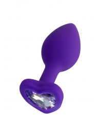Фиолетовая анальная втулка Diamond Heart с прозрачным кристаллом - 7 см. - ToyFa - купить с доставкой в Якутске