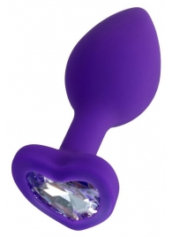 Фиолетовая анальная втулка Diamond Heart с прозрачным кристаллом - 7 см. - ToyFa - купить с доставкой в Якутске