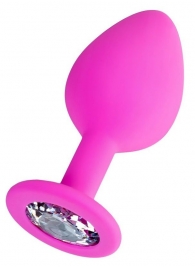 Розовая анальная втулка Brilliant с прозрачным кристаллом - 8 см. - ToyFa - купить с доставкой в Якутске