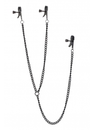 Черные зажимы на соски и клитор на цепочке DELUXE NIPPLE   CLIT CLAMPS - Dream Toys - купить с доставкой в Якутске