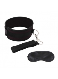 Черный ошейник с длинным поводком Collar and Leash Set - Lux Fetish - купить с доставкой в Якутске