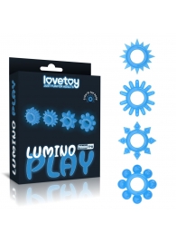 Набор из 4 голубых, светящихся в темноте эрекционных колец Lumino Play - Lovetoy - в Якутске купить с доставкой