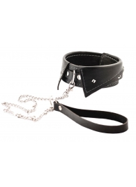 Черный ошейник-воротничок с металлическим поводком - Crazy Handmade - купить с доставкой в Якутске