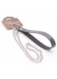 Серебристый металлический поводок с кожаной черной ручкой - 80 см. - Crazy Handmade - купить с доставкой в Якутске