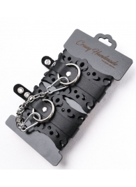 Ажурные наручники из черной кожи - Crazy Handmade - купить с доставкой в Якутске