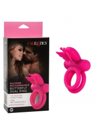 Розовое эрекционное виброкольцо Silicone Rechargeable Dual Butterfly Ring - California Exotic Novelties - в Якутске купить с доставкой