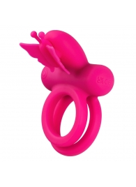 Розовое эрекционное виброкольцо Silicone Rechargeable Dual Butterfly Ring - California Exotic Novelties - в Якутске купить с доставкой