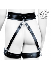 Черный кожаный пояс с гартерами - L-XL - Notabu - купить с доставкой в Якутске