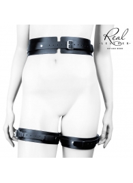 Черный кожаный пояс с гартерами - L-XL - Notabu - купить с доставкой в Якутске