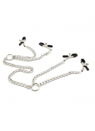 Серебристые зажимы для сосков и половых губ на тонкой цепочке - Notabu - купить с доставкой в Якутске