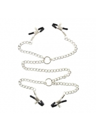 Серебристые зажимы для сосков и половых губ на тонкой цепочке - Notabu - купить с доставкой в Якутске