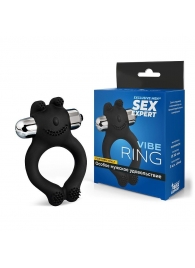 Черное силиконовое эрекционное виброкольцо Sex Expert - Sex Expert - в Якутске купить с доставкой