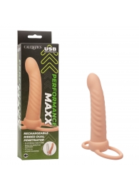 Телесная насадка для двойного проникновения Rechargeable Ribbed Dual Penetrator с вибрацией - California Exotic Novelties - купить с доставкой в Якутске