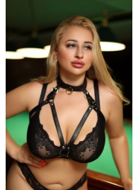 Черная кожаная сбруя с ошейником plus size из нежной кожи - БДСМ Арсенал - купить с доставкой в Якутске