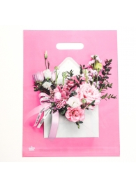 Розовый пакет с цветочным принтом и вырубной ручкой (40х31 см) - Сима-Ленд - купить с доставкой в Якутске