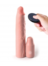Телесная вибронасадка на член 3  Vibrating Mega X-tension with Remote - 22,9 см. - Pipedream - в Якутске купить с доставкой