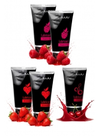 Набор из 5 съедобных лубрикантов JUJU (клубника х 2, малина х 2, вишня) - JuJu - купить с доставкой в Якутске Набор из 5 съедобных лубрикантов JUJU (клубника х 2, малина х 2, вишня) - JuJu - купить с доставкой в Якутске