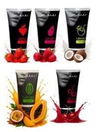 Набор из 5 съедобных лубрикантов JUJU (клубника, малина, тропические фрукты, вишня, кокос) - JuJu - купить с доставкой в Якутске Набор из 5 съедобных лубрикантов JUJU (клубника, малина, тропические фрукты, вишня, кокос) - JuJu - купить с доставкой в Якутске
