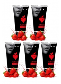 Набор из 5 съедобных лубрикантов JUJU со вкусом клубники - JuJu - купить с доставкой в Якутске Набор из 5 съедобных лубрикантов JUJU со вкусом клубники - JuJu - купить с доставкой в Якутске