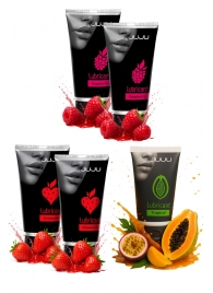 Набор из 5 съедобных лубрикантов JUJU (клубника х 2, малина х 2, тропические фрукты) - JuJu - купить с доставкой в Якутске