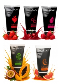 Набор из 5 съедобных лубрикантов JUJU (клубника, малина, тропические фрукты, вишня, грейпфрут) - JuJu - купить с доставкой в Якутске Набор из 5 съедобных лубрикантов JUJU (клубника, малина, тропические фрукты, вишня, грейпфрут) - JuJu - купить с доставкой в Якутске