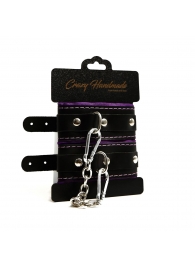 Черно-фиолетовые скругленные наручники с мягкой подкладкой - Crazy Handmade - купить с доставкой в Якутске