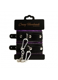 Черно-фиолетовые скругленные наручники с мягкой подкладкой - Crazy Handmade - купить с доставкой в Якутске