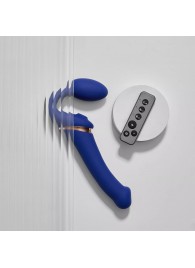 Синий безремневой страпон Multi Orgasm Bendable Strap-On size XL с клиторальной стимуляцией - Strap-on-me - купить с доставкой в Якутске