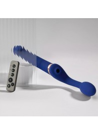 Синий безремневой страпон Multi Orgasm Bendable Strap-On size XL с клиторальной стимуляцией - Strap-on-me - купить с доставкой в Якутске