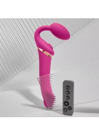 Ярко-розовый безремневой страпон Multi Orgasm Bendable Strap-On size L с клиторальной стимуляцией - Strap-on-me - купить с доставкой в Якутске