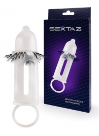 Эластичная насадка на пенис с подхватом мошонки и стимулирующими «ресничками» - Sextaz - в Якутске купить с доставкой