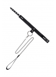 Черный узкий однослойный ошейник с серебристым поводком-цепочкой - Pecado - купить с доставкой в Якутске