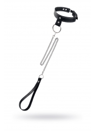 Черный узкий однослойный ошейник с серебристым поводком-цепочкой - Pecado - купить с доставкой в Якутске