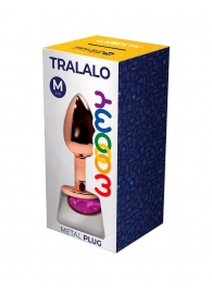 Золотистая анальная втулка Wooomy Tralalo M с розовым кристаллом - 8 см. - Adrien Lastic