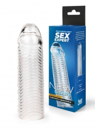 Прозрачная закрытая насадка на пенис с ребрышками - 16 см. - Sex Expert - в Якутске купить с доставкой