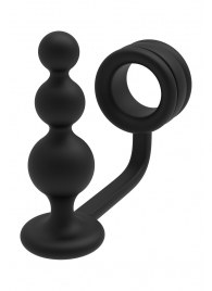 Черное эрекционное кольцо с анальной елочкой Cockring With Beaded Anal Plug - Dream Toys - в Якутске купить с доставкой