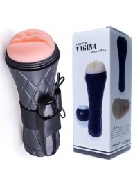 Телесный мастурбатор-вагина в черной колбе с вибрацией - Boys of Toys - в Якутске купить с доставкой