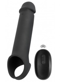 Черная вибронасадка для пениса с хомутом для мошонки и пультом ДУ Remote Controlled Penis Extension - Orion - в Якутске купить с доставкой