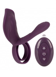 Фиолетовая насадка на член с клиторальным отростком и пультом ДУ RC Couple’s Vibrator 2 - Orion - в Якутске купить с доставкой