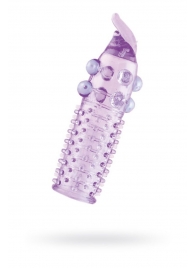 Гелевая фиолетовая насадка с шариками, шипами и усиком - 11 см. - Toyfa Basic - в Якутске купить с доставкой