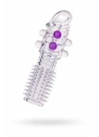 Гелевая прозрачная насадка с шариками и шипами - 14 см. - Toyfa Basic - в Якутске купить с доставкой