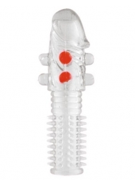 Гелевая прозрачная насадка с шариками и шипами - 14 см. - Toyfa Basic - в Якутске купить с доставкой