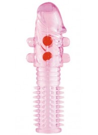 Гелевая розовая насадка с шариками и шипами - 14 см. - ToyFa - в Якутске купить с доставкой