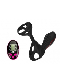 Чёрная насадка на фаллос Gladiator + LRS  с трехкнопочным пультом управления - Adrien Lastic - в Якутске купить с доставкой