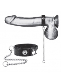 Утяжка на пенис с поводком Snap Cock Ring With 12  Leash - BlueLine - купить с доставкой в Якутске