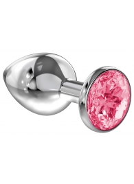 Большая серебристая анальная пробка Diamond Pink Sparkle Large с розовым кристаллом - 8 см. - Lola Games - купить с доставкой в Якутске