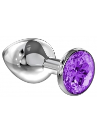 Малая серебристая анальная пробка Diamond Purple Sparkle Small с фиолетовым кристаллом - 7 см. - Lola Games - купить с доставкой в Якутске
